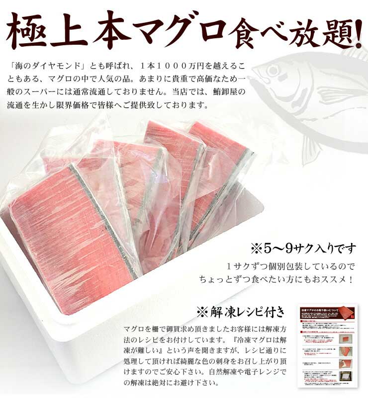 本マグロ 極上中トロ 1kg 解凍レシピ付 1サクずつ真空包装 [本鮪中トロセット1kg]