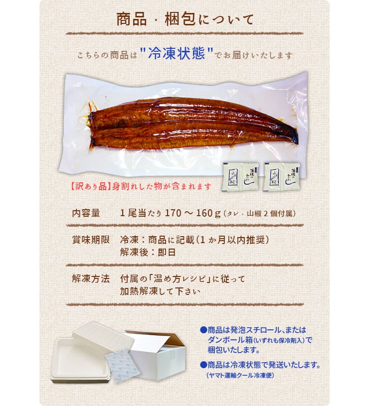 訳あり 国産 うなぎ 長蒲焼き(160g～170g)×2尾セット タレ・山椒つき [ウナギ長蒲焼き-2p]