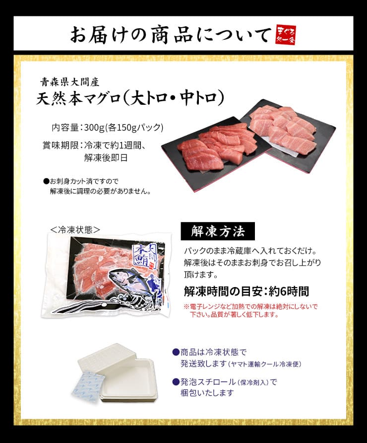 大間のマグロ 大トロ 中トロ セット 300g お刺身カット済み [大間産本鮪_大トロ中トロセット]