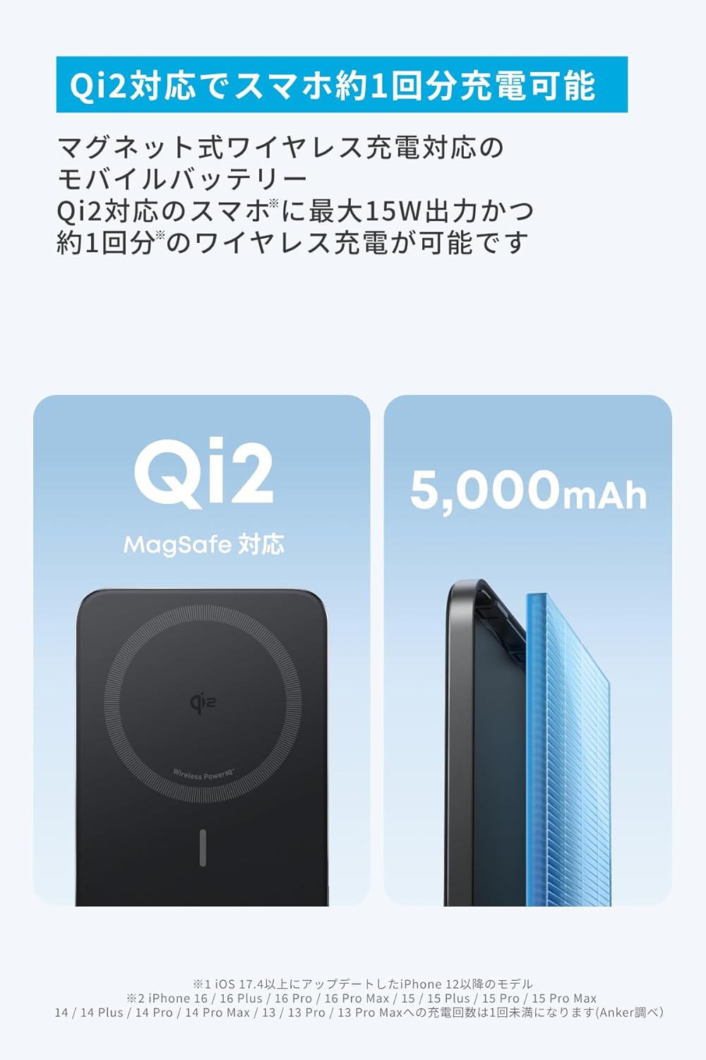 Anker Nano Power Bank (5000mAh, MagGo, Slim) ブラック