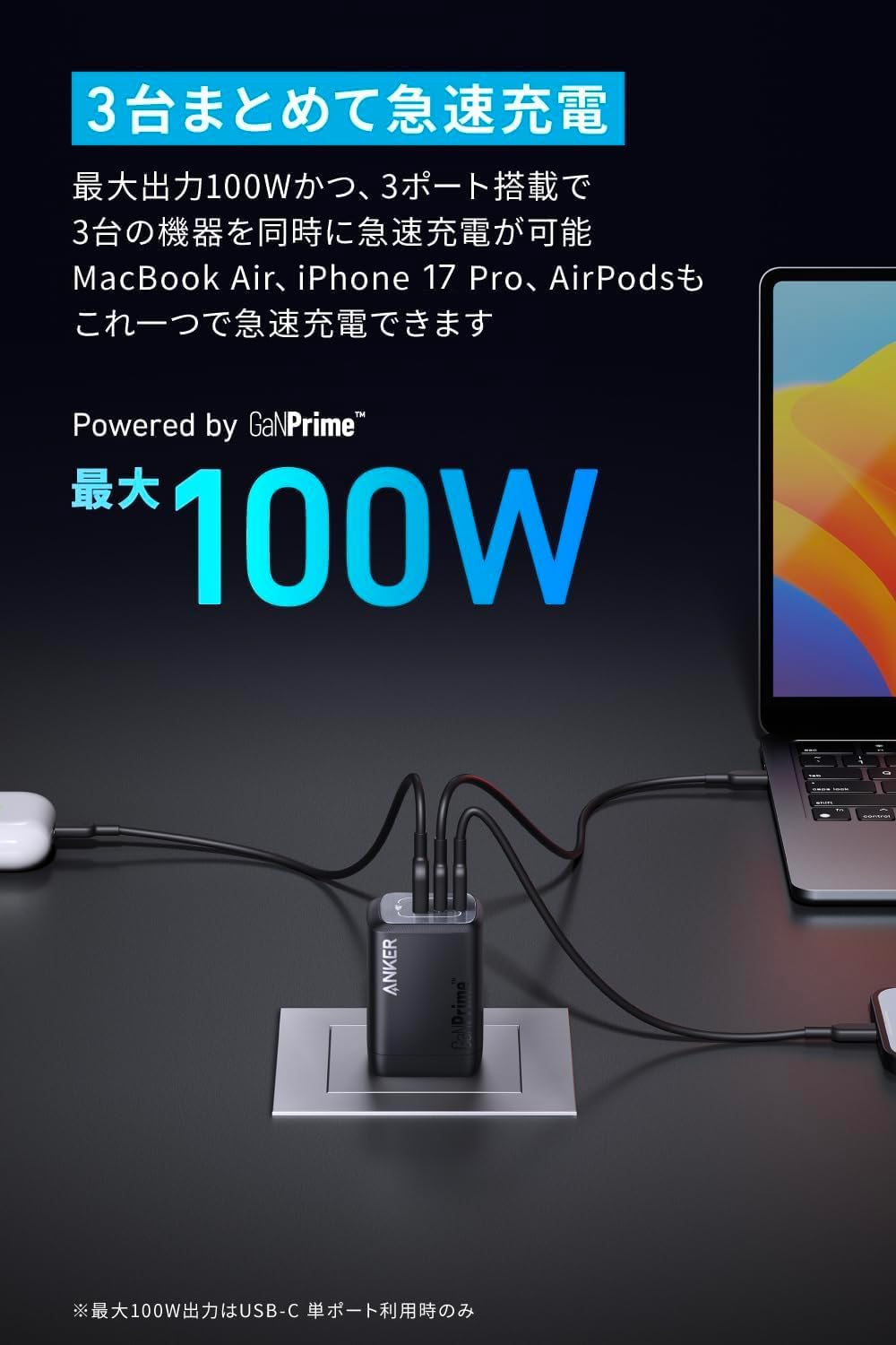 Anker Prime Wall Charger (100W, 3 ports, GaN)