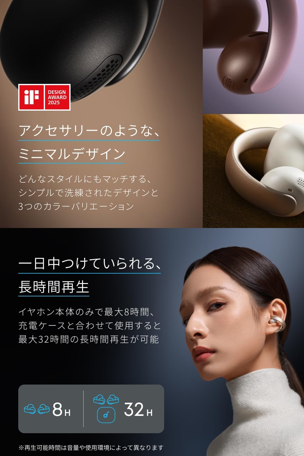 Soundcore AeroClip ホワイト & ゴールド