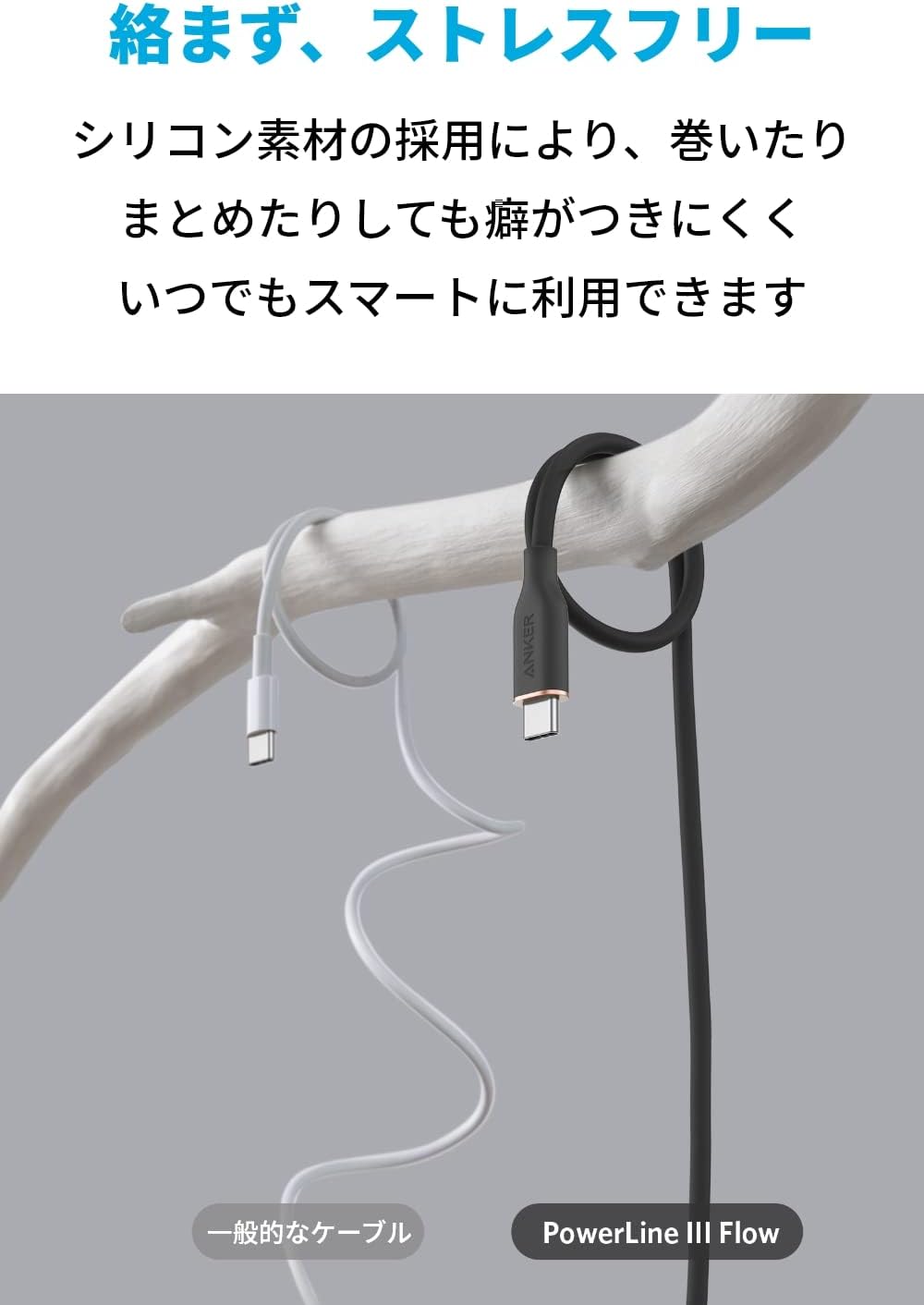 Anker PowerLine III Flow USB-C & USB-C ケーブル 0.9m ミッドナイトブラック