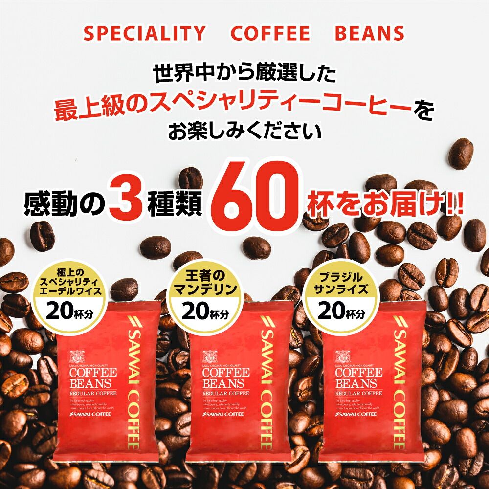 澤井珈琲 スペシャリティーコーヒー福袋 エーデルワイス マンデリン ブラジルサンライズ 200g×3袋 60杯分 中挽き