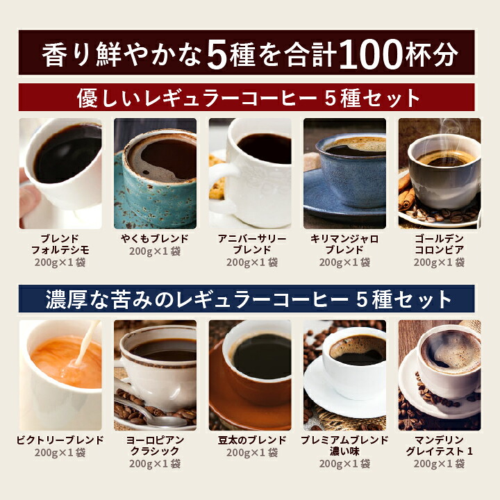 澤井珈琲 まろやか派？しっかり派？どちらも大満足 選べる5種飲み比べ 200g×5袋 100杯分 濃い味5種 中挽き