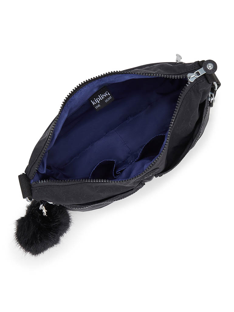 kipling イゼラー ブラックフローラルエンボス ショルダーバッグ