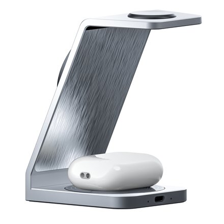 MICRODIA SNAPSTATION Aluminaire 23W 3-in-1 Wireless Charging Station w/Transparant Housing シルバー 52005