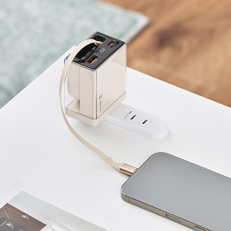 Life on Products ライフオンプロダクツ USB急速充電器 USB PD （パワーデリバリー）対応 35W コード巻取式 ベージュ LCAEA020