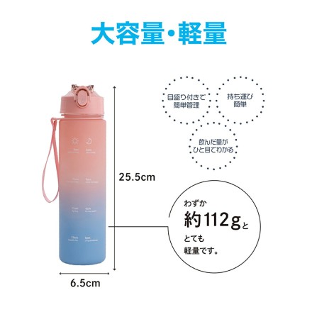 ストロー付きタイムマーカーボトル 750ml グレー×ブラック