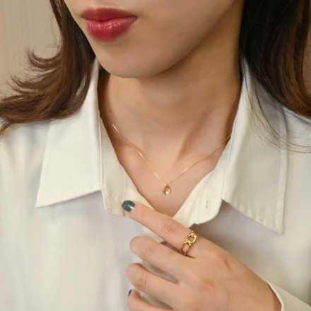 金属アレルギー対応 ドロップストーンネックレス ピンクゴールド