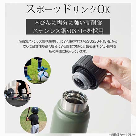 ククナ 水筒 炭酸兼用 真空断熱ステンレスボトル 500ml カーキグレー