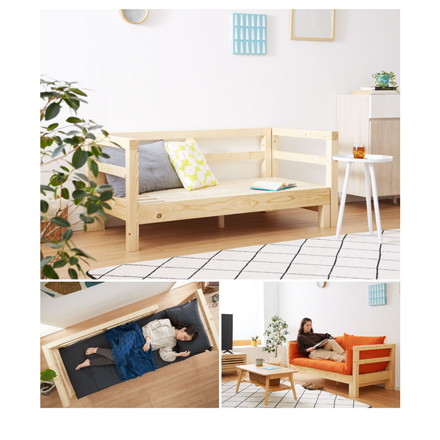 ソファベッド セミシングル 本体のみ フレームのみ 外寸幅152~202cm 座面幅40~190cm すのこ 伸長式