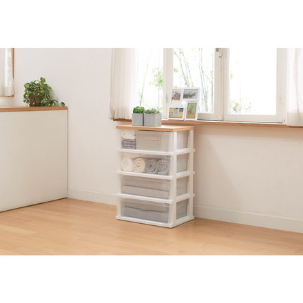 天馬 木製天板ストッカー組立式4段 550 メープル 衣類収納 収納ケース チェスト クローゼット収納 押し入れ収納