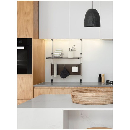 日本製 木目調スチール キッチン突っ張りラック 2段 幅55.6cm つっぱりラック 突っ張り棚 キッチン収納