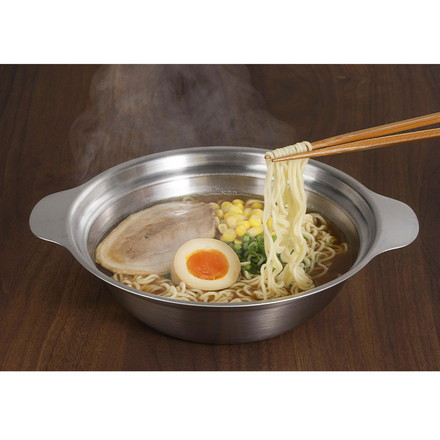 下村企販 日本製 燕三条 卓上鍋 ラーメンどんぶり&よせ鍋 1人前 IH対応 寄せ鍋 ラーメン鍋 インスタントラーメン 冷凍うどん フタ付き 両手鍋