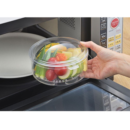 ヨシカワ 日本製 燕三条 クリアなレンジ蒸し器 大 小 2個セット 目皿付 すのこ 蒸し料理 せいろ レンジ調理 透明 クリア 中が見える 電子レンジ ほったらかし 時短 タイパ コスパ 簡単 手軽 ヘルシー