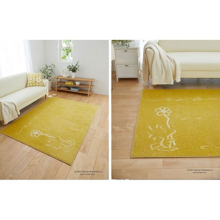 PEANUTS ラグ 130×185cm ターフラグ スヌーピー SNOOPY ピーナッツ 防ダニ 床暖房 ホットカーペット対応