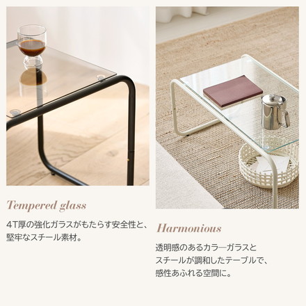 roomnhome ガラス サイドテーブル 幅50 テーブル スチール ミッドセンチュリー ダイニングテーブル 棚付き ホワイト