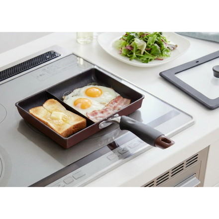 蓋付き 単品 ネオモーニングエッグパンIH対応 ガス対応 お弁当 朝食 仕切り付き 仕切付 角型フライパン 高機能フライパン フライパンのみ