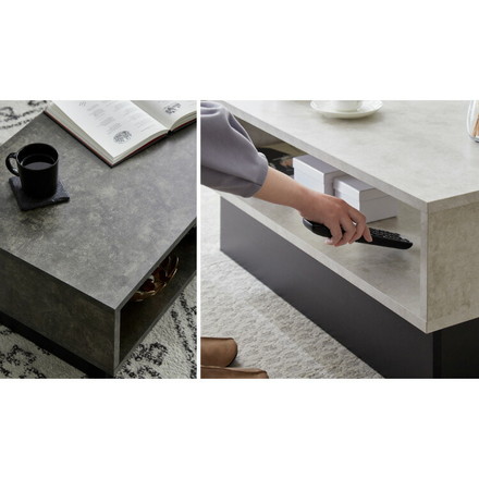センターテーブル ストーン調 ボックス型センターテーブル 90×45 テーブル ローテーブル 幅90 セラミック調 グレー リビングテーブル 収納 棚付き ストーングレー