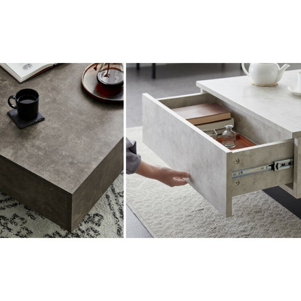 引き出し付き センターテーブル ストーン調 正方形センターテーブル 69×69 テーブル ストーングレー
