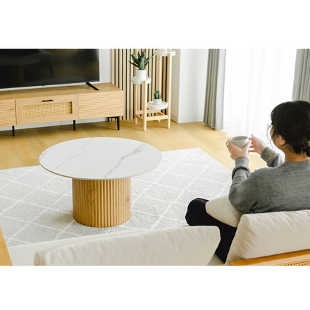 センターテーブル 円形 80cm セラミック天板 北欧 白 ホワイト ナチュラル