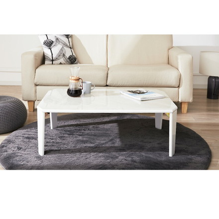 鏡面仕上げ 折りたたみテーブル 大理石柄 90×60 長方形 ローテーブル コーヒーテーブル センターテーブル リビングテーブル ホワイト(大理石柄)