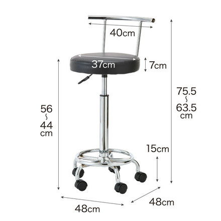 カウンターチェア 背もたれ付き キャスター付き ガス式昇降 360°回転式 昇降式 モダン ヴィンテージ バーチェア ブラック 1脚
