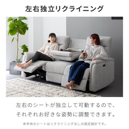 電動リクライニングソファー ヘッドリクライニング USBポータ 可動式 3人掛け ヘザーグレー