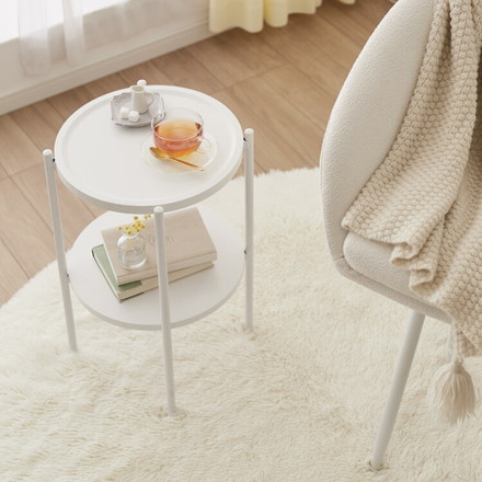 サイドテーブル おしゃれ 2段 幅37cm 高さ52cm コンパクト テーブル ミニテーブル 丸 ラウンド ナイトテーブル ブラウン