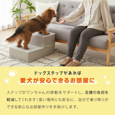 ドッグステップ 2段 階段 PUレザー 撥水 滑り止め 幅55cm アイボリー
