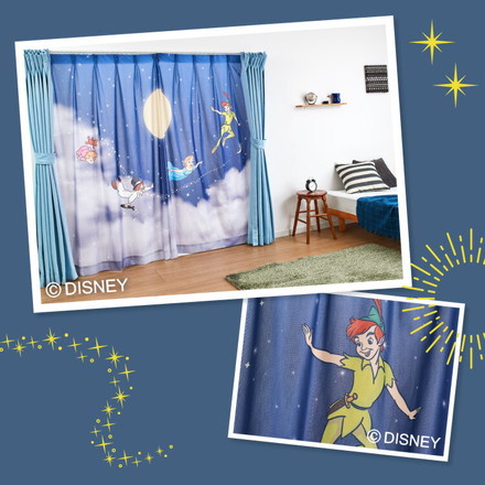 ピーターパン絵羽レースカーテン 2枚組 100×133cm UVカット 洗える 洗濯 プライバシー 目隠し フック付き