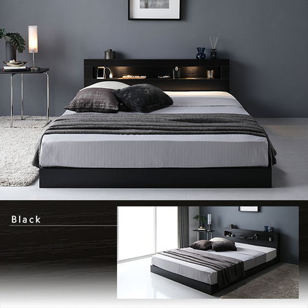 ベッド シングル ベッドフレームのみ ストーングレー 低床 すのこ 照明付 宮付 棚付 コンセント付 ローベッド