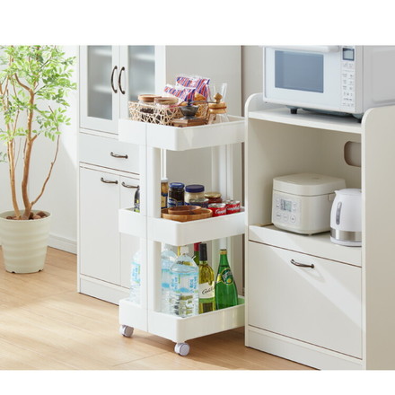 キッチンワゴン キャスター付き 3段 スマート ワゴン Fit W2502色 組立式 隙間収納 日本製 すき間 ホワイト