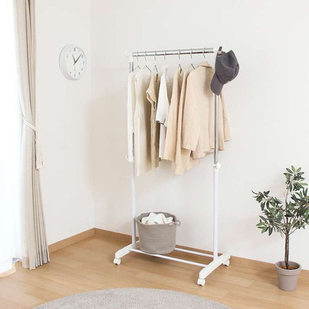 パイプシングルハンガー 3644-A0-WH 14201 ハンガーラック キャスター付き サイドフック 大容量 コンパクト コートハンガー オープンラック 衣類収納