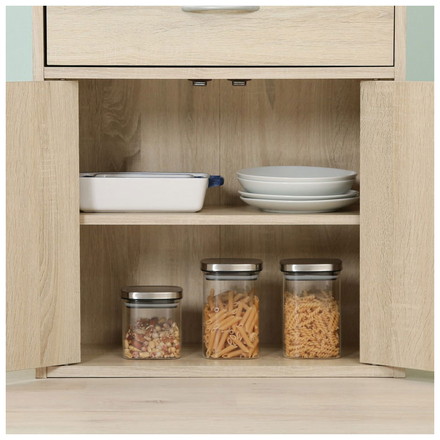 キッチンキャビネット 幅60cm ミドルサイズ ホワイトオーク 木目調 北欧 ガラス扉 食器棚 キッチン収納 大容量