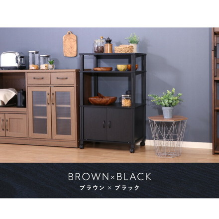 組立簡単 マルチワゴン キャスター付き レンジ台 キッチンワゴン 幅60 奥行40 高さ98 収納ボックス ナチュラル×ホワイト