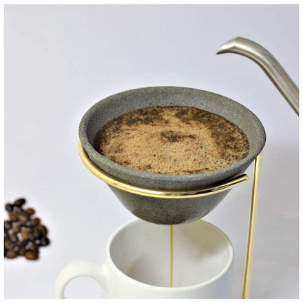 日本製 波佐見焼 コーヒーフィルター兼ドリッパー スタンドセット セラフル 1~3杯分 ゴールド 繰り返し使える セラミック おしゃれ ギフト プレゼント アドバンスドア