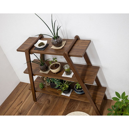 オープンラック3段 幅89.5cm 奥行27cm 高さ83.5cm 簡単組立て 工具不要 天然木 ウォールナット