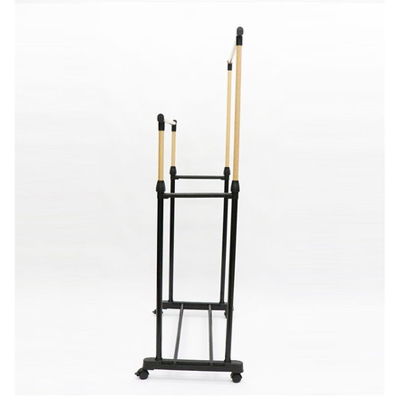 ハンガーラック 2段 伸縮 高さ95/162 木目調 大容量 省スペース ダブル 高さ調整 ラック コートハンガー