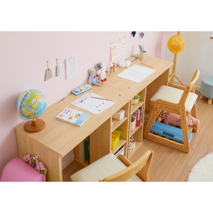 棚付きツインデスク 180×45 棚付き ツインデスク 学習デスク 学習机 幅180cm ラック付き 単品使用可能 勉強机 学習デスク 学習机 キッズデスク 収納付き 子供家具 本棚 子供 子ども 子供部屋 ナチュラル