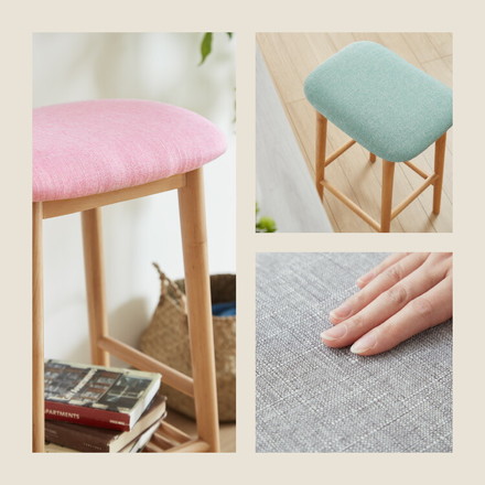 アルダー材を使ったファブリックスツール ランド ハイタイプ ハイスツール 木製椅子 カウンタースツール ピンク 棚付き