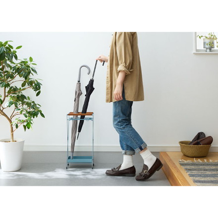 傘立て 折りたたみ コンパクト スリム ヴィンテージ風受け皿取り外し ZK-501 玄関収納 折り畳み アンブレラホルダー ブラウン