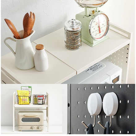 伸縮式 レンジ上ラック 幅41cm~63cm 奥行32.5cm 可動棚 伸縮 レンジラック トースターラック ブラック