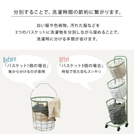 ワイヤーバスケット 3段 洗濯かご 【2タイプ×6カラー】 キャスター付 ランドリーラック 韓国インテリア 角型/ダークブラウン