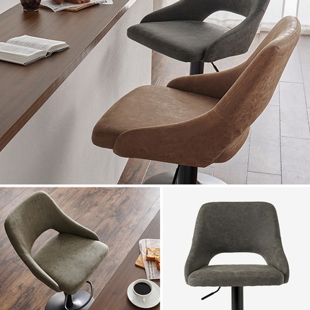 バーチェア カウンターチェア レザー調 ガス圧昇降式 高さ調節 回転 回転チェア フットレスト付き スチール 椅子 イス チェア 1脚 ブラウン