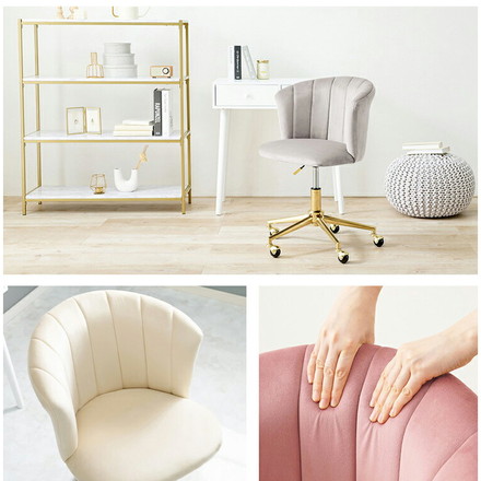 貝殻モチーフ ベロア調 デスクチェア デザインチェア キャスター付き 学習チェア イス 椅子 チェアー ディープピンク