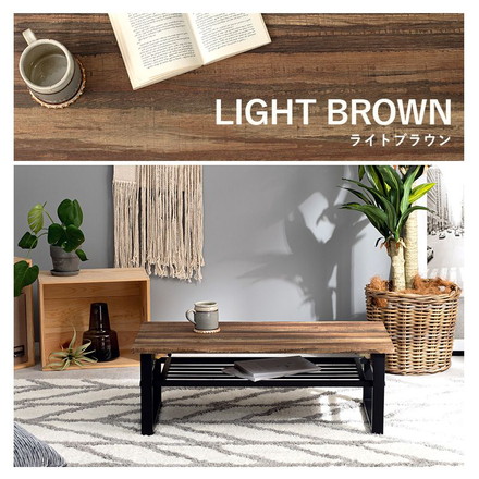 棚付き折りたたみテーブル 幅90cm 折れ脚 ローテーブル センターテーブル 折り畳み 机 スチール脚 収納付き モダン カフェ ヴィンテージ 北欧 ブラウン