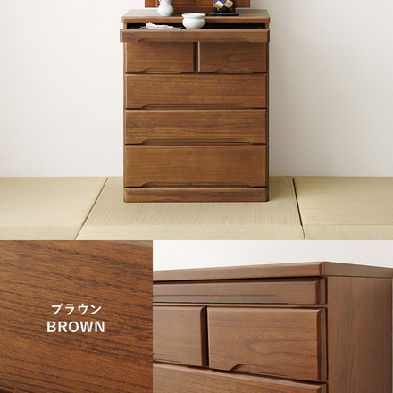 仏壇チェスト 完成品 幅60 奥行40 高さ75.5 仏壇下台 桐製 ミニ仏壇 スライド棚 引出し 仏具 収納 木製 ダークブラウン