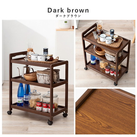 キッチンワゴン 天然木 キャスター付き キッチンラック キッチン収納 ワゴン 棚 ラック サブテーブル キッチン ダークブラウン